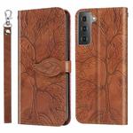 For Samsung Galaxy S21+ 5G Life of Tree Embossing Pattern Horizontal Flip Leather Case with Holder & Card Slot & Wallet & Photo Frame & Lanyard(Brown)