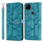 For Google Pixel 4a Life of Tree Embossing Pattern Horizontal Flip Leather Case with Holder & Card Slot & Wallet & Photo Frame & Lanyard(Blue)