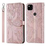 For Google Pixel 4a 5G Life of Tree Embossing Pattern Horizontal Flip Leather Case with Holder & Card Slot & Wallet & Photo Frame & Lanyard(Rose Gold)