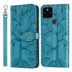 For Google Pixel 5 Life of Tree Embossing Pattern Horizontal Flip Leather Case with Holder & Card Slot & Wallet & Photo Frame & Lanyard(Blue)