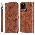 For Google Pixel 5 Life of Tree Embossing Pattern Horizontal Flip Leather Case with Holder & Card Slot & Wallet & Photo Frame & Lanyard(Brown)