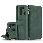 For Samsung Galaxy A21 Skin-feel Crazy Horse Texture Zipper Wallet Bag Horizontal Flip Leather Case with Holder & Card Slots & Wallet & Lanyard(Dark Green)