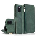 For Samsung Galaxy A31 Skin-feel Crazy Horse Texture Zipper Wallet Bag Horizontal Flip Leather Case with Holder & Card Slots & Wallet & Lanyard(Dark Green)