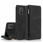 For Samsung Galaxy A71 Skin-feel Crazy Horse Texture Zipper Wallet Bag Horizontal Flip Leather Case with Holder & Card Slots & Wallet & Lanyard(Black)