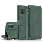 For Samsung Galaxy A71 5G Skin-feel Crazy Horse Texture Zipper Wallet Bag Horizontal Flip Leather Case with Holder & Card Slots & Wallet & Lanyard(Dark Green)