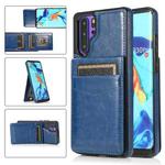 For Huawei P30 Pro Solid Color PC + TPU Protective Case with Holder & Card Slots(Blue)