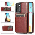 For Huawei P40 Solid Color PC + TPU Protective Case with Holder & Card Slots(Brown)