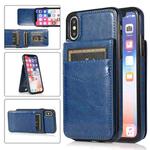 For iPhone X / XS Solid Color PC + TPU Protective Case with Holder & Card Slots(Blue)