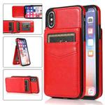 For iPhone X / XS Solid Color PC + TPU Protective Case with Holder & Card Slots(Red)
