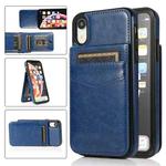 For iPhone XR Solid Color PC + TPU Protective Case with Holder & Card Slots(Blue)