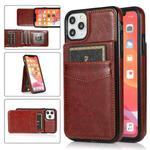 For iPhone 11 Solid Color PC + TPU Protective Case with Holder & Card Slots (Brown)