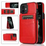 For iPhone 12 mini Solid Color PC + TPU Protective Case with Holder & Card Slots (Red)