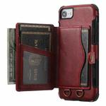 Crazy Horse Texture PU + TPU Shockproof Back Cover Case with Card Slots & Holder & Wallet & Crossbody Strap For iPhone 6 & 6s & 7 & 8(Red)
