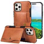 For iPhone 12 / 12 Pro Crazy Horse Texture PU + TPU Shockproof Back Cover Case with Card Slots & Holder & Wallet & Crossbody Strap(Brown)