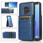For Samsung Galaxy S9 Solid Color PC + TPU Protective Case with Holder & Card Slots(Blue)