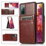 For Samsung Galaxy S20 FE Solid Color PC + TPU Protective Case with Holder & Card Slots(Brown)