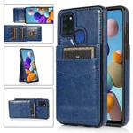 For Samsung Galaxy A21s Solid Color PC + TPU Protective Case with Holder & Card Slots(Blue)