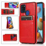 For Samsung Galaxy A21s Solid Color PC + TPU Protective Case with Holder & Card Slots(Red)