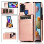 For Samsung Galaxy A21s Solid Color PC + TPU Protective Case with Holder & Card Slots(Rose Gold)