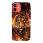 For iPhone 12 mini Shockproof Painted Transparent TPU Protective Case (Flame Tiger)