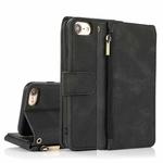 For iPhone SE 2022 / SE 2020 / 8 / 7 Skin-feel Crazy Horse Texture Zipper Wallet Bag Horizontal Flip Leather Case with Holder & Card Slots & Wallet & Lanyard(Black)