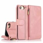 For iPhone SE 2022 / SE 2020 / 8 / 7 Skin-feel Crazy Horse Texture Zipper Wallet Bag Horizontal Flip Leather Case with Holder & Card Slots & Wallet & Lanyard(Rose Gold)