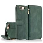 Skin-feel Crazy Horse Texture Zipper Wallet Bag Horizontal Flip Leather Case with Holder & Card Slots & Wallet & Lanyard For iPhone 8 Plus / 7 Plus(Dark Green)