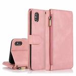 For iPhone X / XS Skin-feel Crazy Horse Texture Zipper Wallet Bag Horizontal Flip Leather Case with Holder & Card Slots & Wallet & Lanyard(Rose Gold)