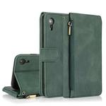 For iPhone XR Skin-feel Crazy Horse Texture Zipper Wallet Bag Horizontal Flip Leather Case with Holder & Card Slots & Wallet & Lanyard(Dark Green)