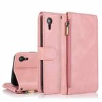 For iPhone XR Skin-feel Crazy Horse Texture Zipper Wallet Bag Horizontal Flip Leather Case with Holder & Card Slots & Wallet & Lanyard(Rose Gold)
