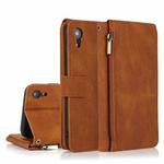 For iPhone XR Skin-feel Crazy Horse Texture Zipper Wallet Bag Horizontal Flip Leather Case with Holder & Card Slots & Wallet & Lanyard(Brown)