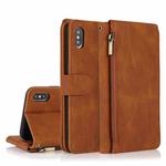 For iPhone XS Max Skin-feel Crazy Horse Texture Zipper Wallet Bag Horizontal Flip Leather Case with Holder & Card Slots & Wallet & Lanyard(Brown)