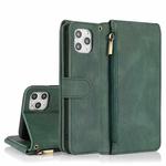 For iPhone 11 Pro Skin-feel Crazy Horse Texture Zipper Wallet Bag Horizontal Flip Leather Case with Holder & Card Slots & Wallet & Lanyard (Dark Green)