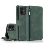 For iPhone 12 mini Skin-feel Crazy Horse Texture Zipper Wallet Bag Horizontal Flip Leather Case with Holder & Card Slots & Wallet & Lanyard (Dark Green)