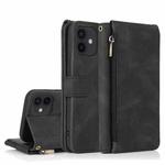 For iPhone 12 mini Skin-feel Crazy Horse Texture Zipper Wallet Bag Horizontal Flip Leather Case with Holder & Card Slots & Wallet & Lanyard (Black)