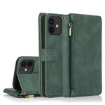 For iPhone 12 / 12 Pro Skin-feel Crazy Horse Texture Zipper Wallet Bag Horizontal Flip Leather Case with Holder & Card Slots & Wallet & Lanyard(Dark Green)