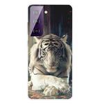 For Samsung Galaxy S21 5G Shockproof Painted Transparent TPU Protective Case(White Tiger)