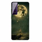 For Samsung Galaxy S21+ 5G Shockproof Painted Transparent TPU Protective Case(Pull the Moon)