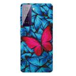 For Samsung Galaxy S21+ 5G Shockproof Painted Transparent TPU Protective Case(Big Red Butterfly)