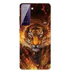For Samsung Galaxy S21+ 5G Shockproof Painted Transparent TPU Protective Case(Flame Tiger)