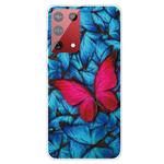 For Samsung Galaxy S21 Ultra 5G Shockproof Painted Transparent TPU Protective Case(Big Red Butterfly)