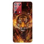 For Samsung Galaxy S21 Ultra 5G Shockproof Painted Transparent TPU Protective Case(Flame Tiger)