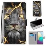 For Samsung Galaxy A02 / M02 Coloured Drawing Cross Texture Horizontal Flip PU Leather Case with Holder & Card Slots & Wallet & Lanyard(Fission Lion)