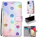 For Samsung Galaxy A02s / M02s Coloured Drawing Cross Texture Horizontal Flip PU Leather Case with Holder & Card Slots & Wallet & Lanyard(Footprint Water Drops)