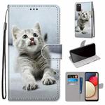 For Samsung Galaxy A02s / M02s Coloured Drawing Cross Texture Horizontal Flip PU Leather Case with Holder & Card Slots & Wallet & Lanyard(Small Gray Cat)