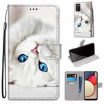 For Samsung Galaxy A02s / M02s Coloured Drawing Cross Texture Horizontal Flip PU Leather Case with Holder & Card Slots & Wallet & Lanyard(White Kitten)