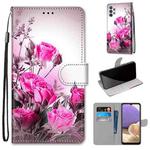 For Samsung Galaxy A32 5G Coloured Drawing Cross Texture Horizontal Flip PU Leather Case with Holder & Card Slots & Wallet & Lanyard(Wild Rose)