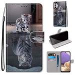 For Samsung Galaxy A32 5G Coloured Drawing Cross Texture Horizontal Flip PU Leather Case with Holder & Card Slots & Wallet & Lanyard(Cat Becomes Tiger)