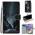 For Samsung Galaxy A32 5G Coloured Drawing Cross Texture Horizontal Flip PU Leather Case with Holder & Card Slots & Wallet & Lanyard(Mountain Road Starry Sky)