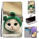For Samsung Galaxy A32 5G Coloured Drawing Cross Texture Horizontal Flip PU Leather Case with Holder & Card Slots & Wallet & Lanyard(Frog Kitten)